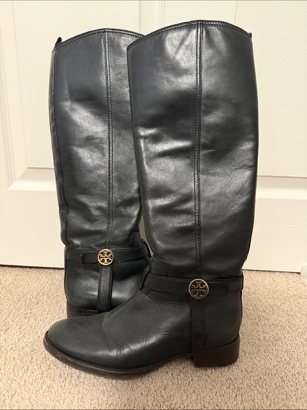 Tory Burch tall  black leather boots